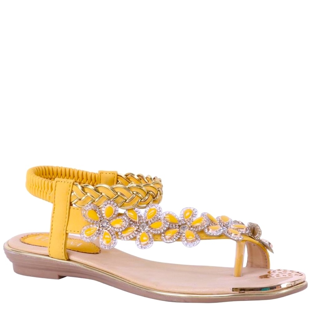 Italina Marigold Yellow Floral Rhinestone Summer Sandal 7 - Picture 10 of 10